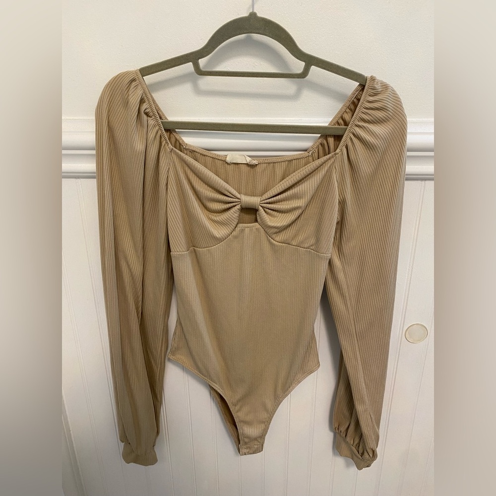 Altar'd State Beige Ribbed Bodysuit